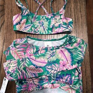 Art Class Tropical Leaf Bikini Set - Green and Pink